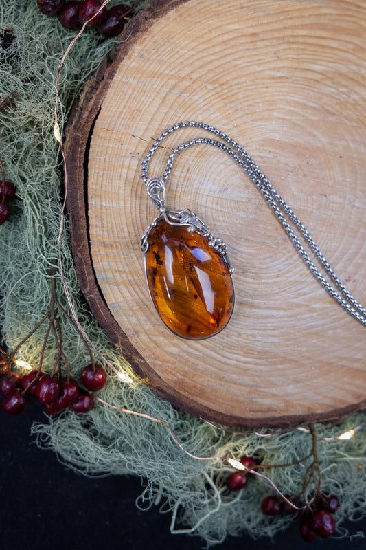 Baltic Amber Pendant, Sterling Silver Amber Necklace, Protection and Warmth Stone, Ethically Sourced from Poland