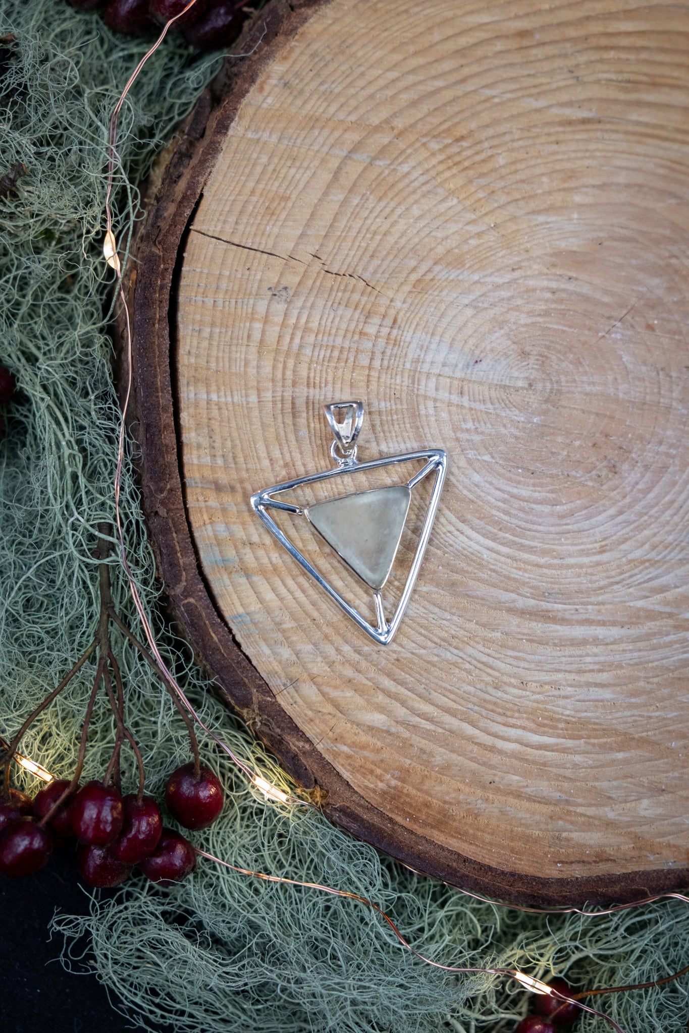 Libyan Desert Glass Pendant, Sterling Silver Triangle Pendant, Rare Tektite Crystal, High Vibration Stone, Empowering Jewellery