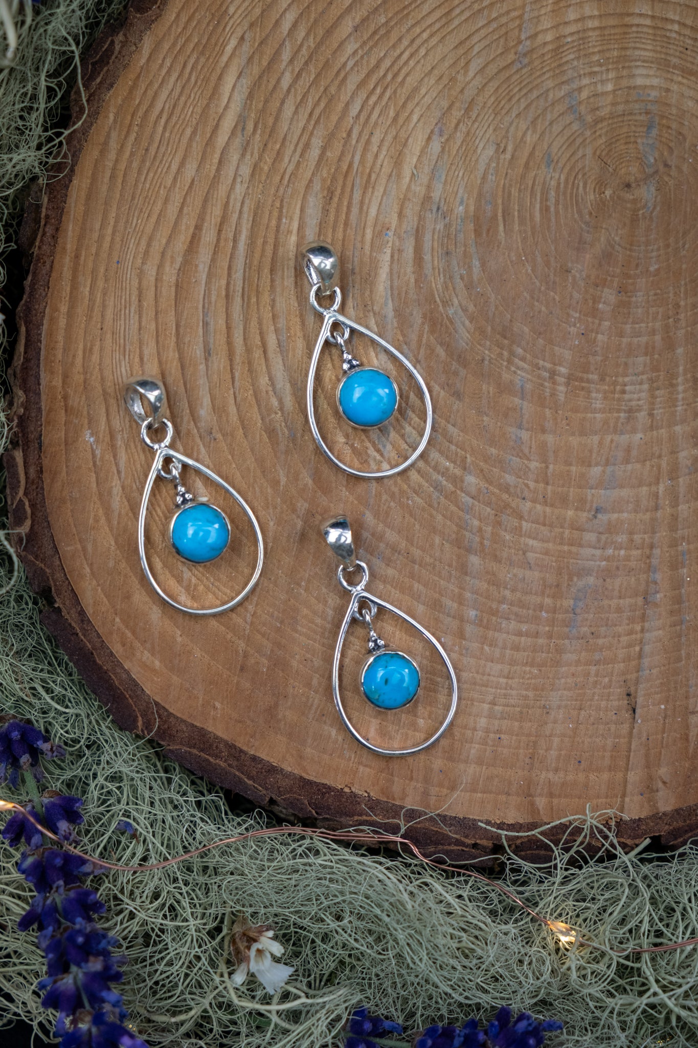 Natural Turquoise Drop Pendant in Sterling Silver