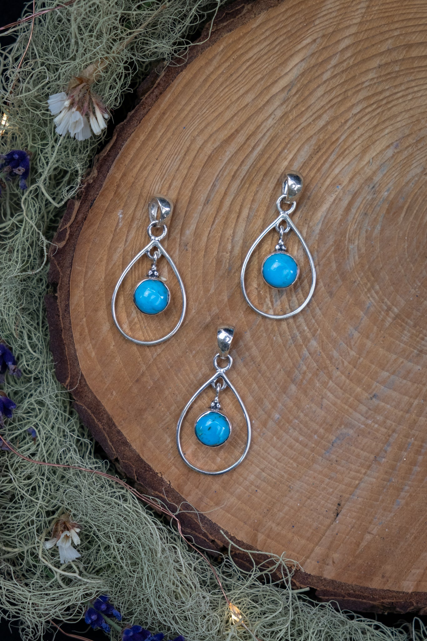 Natural Turquoise Drop Pendant in Sterling Silver