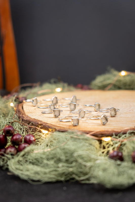 Libyan Desert Glass Adjustable Ring Sterling Silver, High Grade Tektite Gemstone Ring, Stackable Crystal Ring for Intuition Manifestation Protection