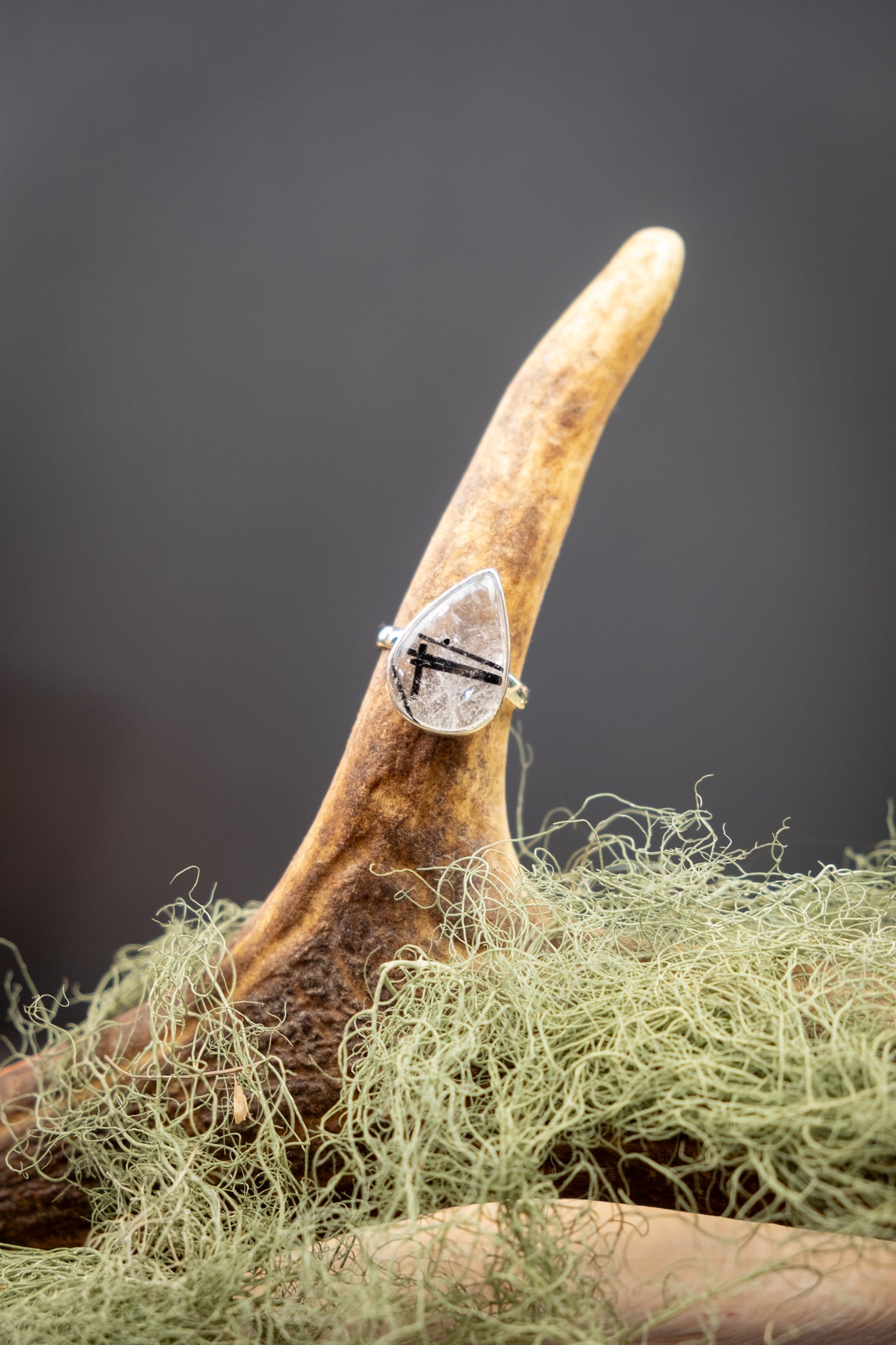 Black Tourmaline in Quartz Ring, Sterling Silver Crystal Ring, High Grade Tourmalinated Quartz Gemstone Jewellery, Unique Stone Ring