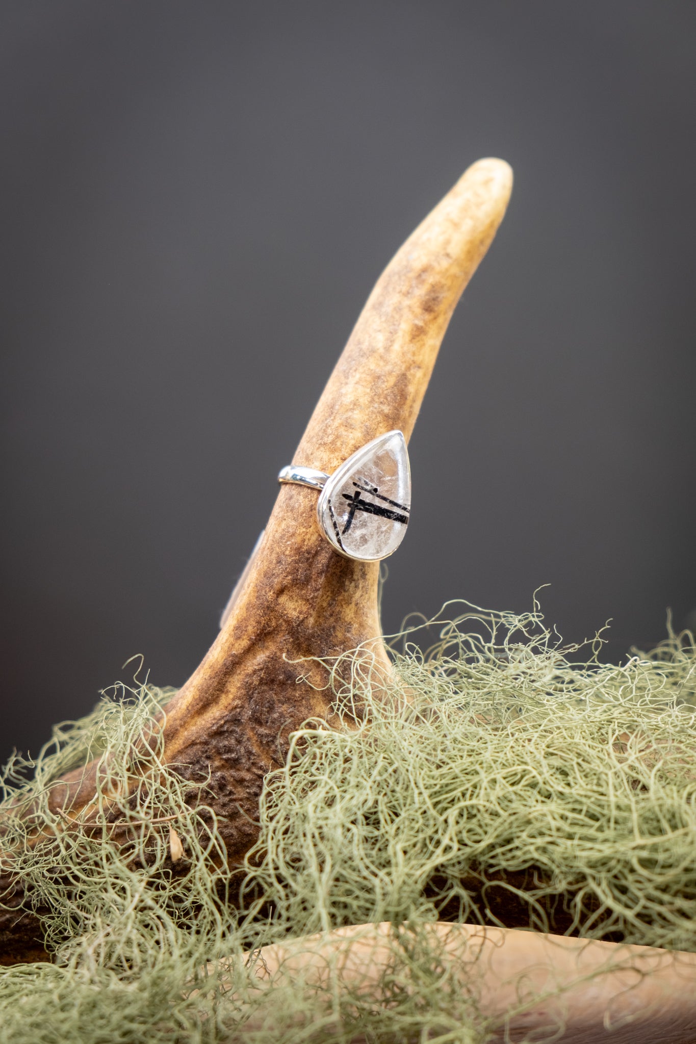 Black Tourmaline in Quartz Ring, Sterling Silver Crystal Ring, High Grade Tourmalinated Quartz Gemstone Jewellery, Unique Stone Ring