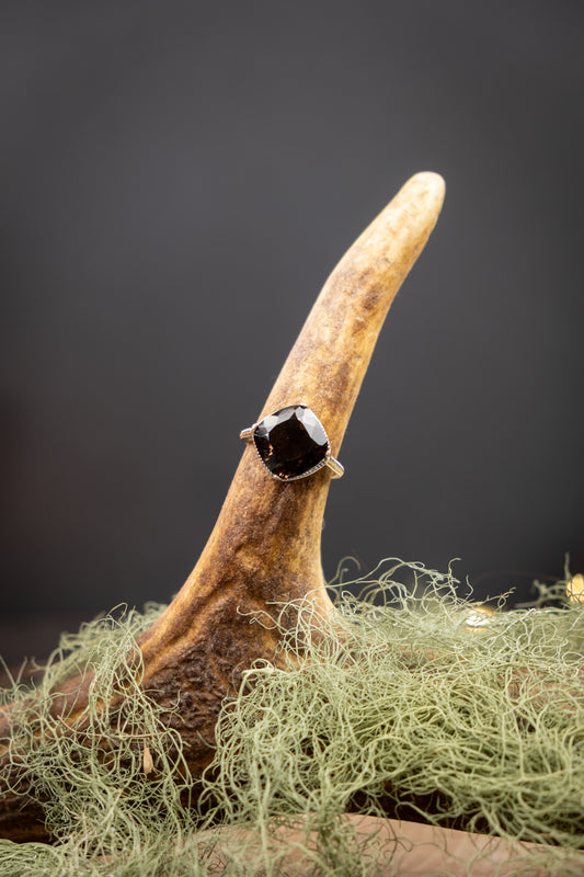 High Grade Smoky Quartz Ring, Sterling Silver Cushion Cut Gemstone Ring, Smoky Quartz Jewellery, Natural Crystal Ring, Unique Smoky Quartz Stone