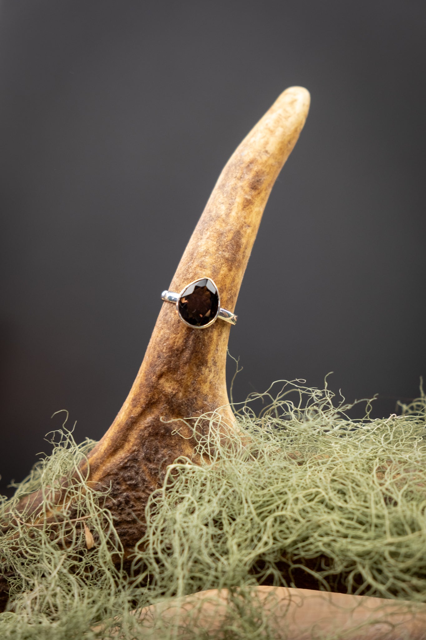 Smokey Quartz Faceted Gemstone Sterling Silver Ring, High Grade Stone for Grounding Protection and Clarity