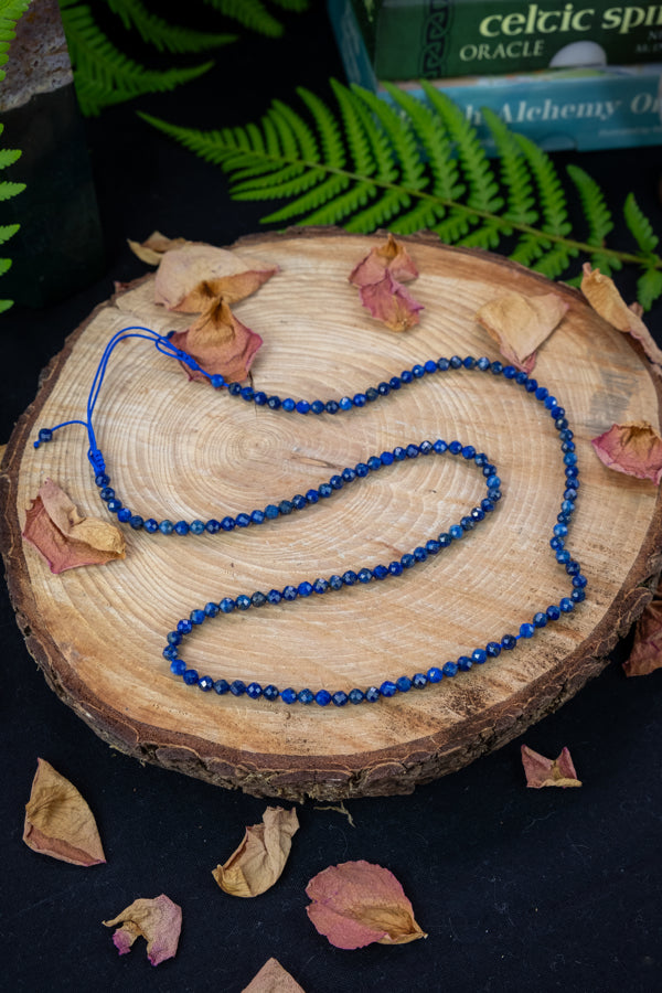 Lapis Lazuli crystal necklace, Faceted, boho style, Crystal to stimulate psychic abilities & inner vision, Release stress. Throat chakra.