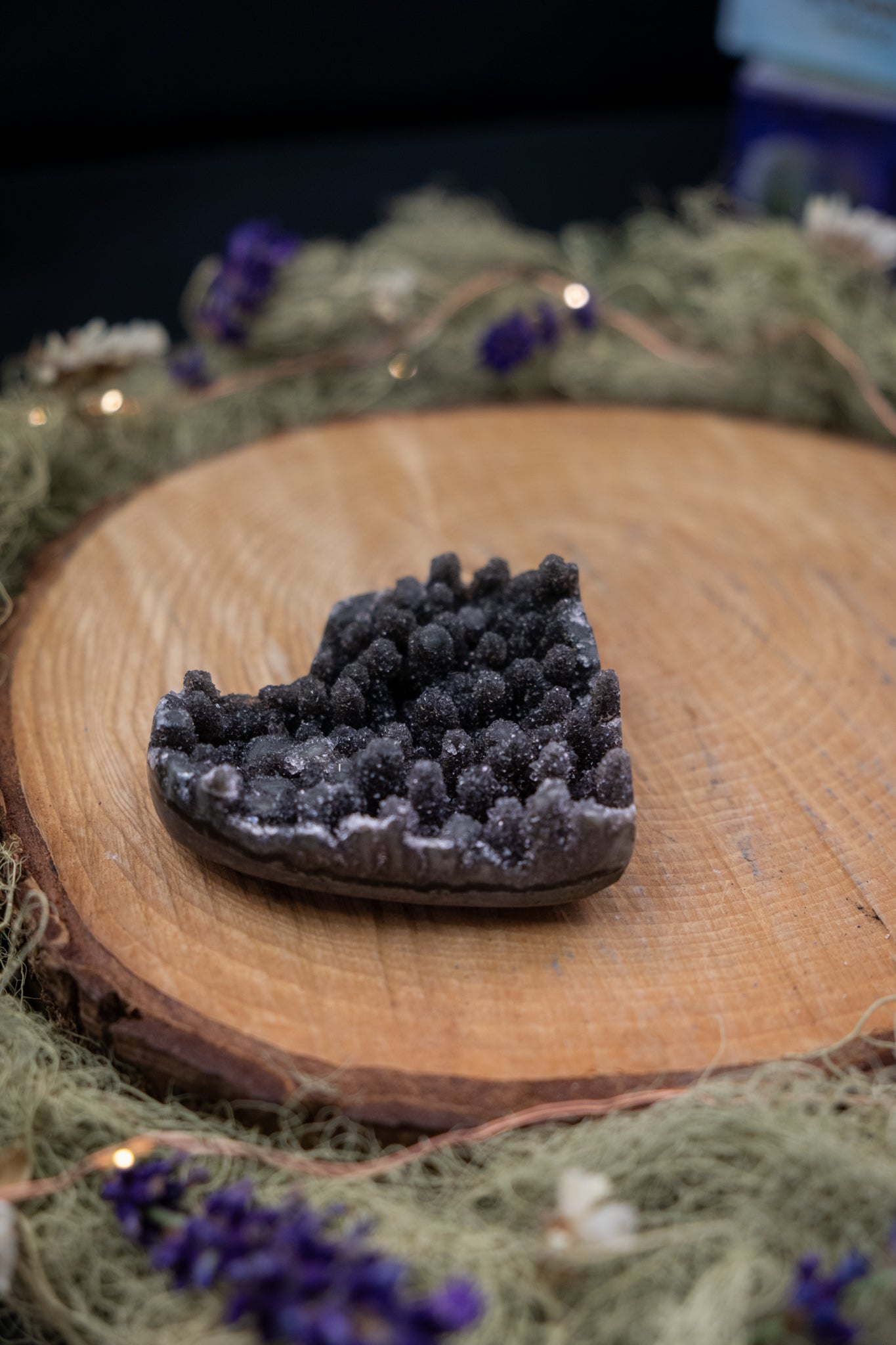 Black Drusy Amethyst Heart on Stand