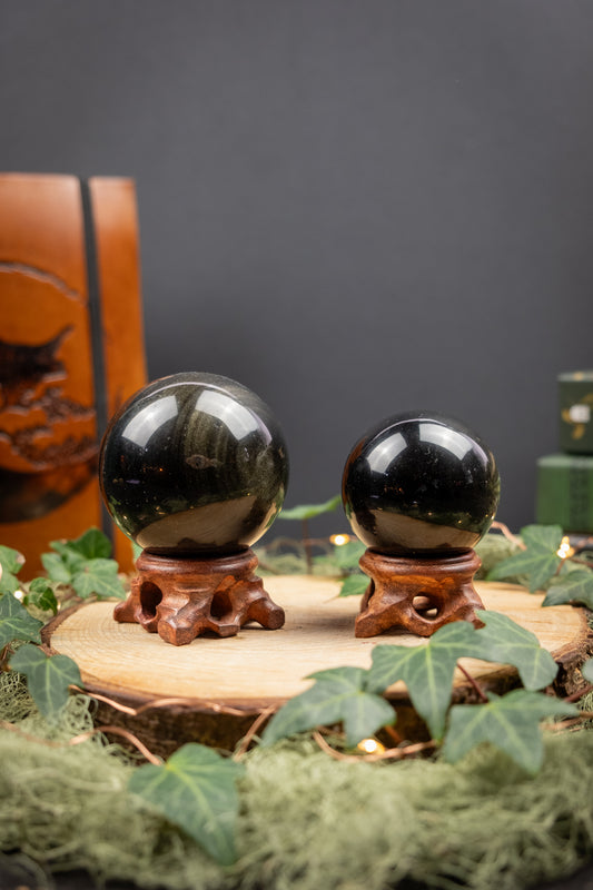 Gold Sheen Obsidian Sphere, Protective Obsidian Crystal Sphere, Grounding Stone for Shadow Work Clarity and Strength