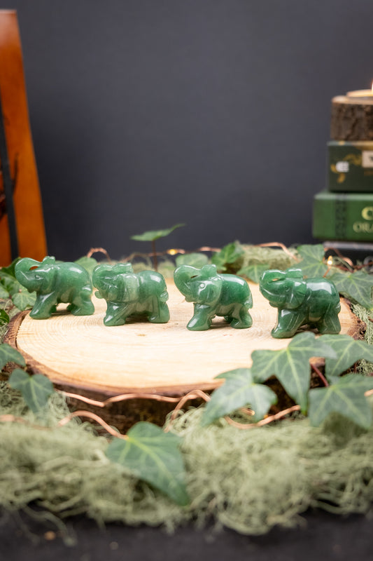 Green Aventurine Elephant Carving, Hand Carved Crystal Elephant for Luck and Abundance, Ethically Sourced from India