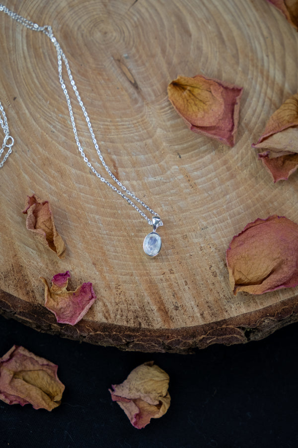 Moonstone Oval, Petite Necklace,Pendant and Chain 925 Stirling Silver.