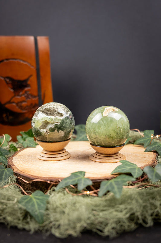 Prehnite Sphere Crystal, Natural Healing Stone of Inner Peace, Heart Chakra Gem for Calm Clarity and Gentle Protection