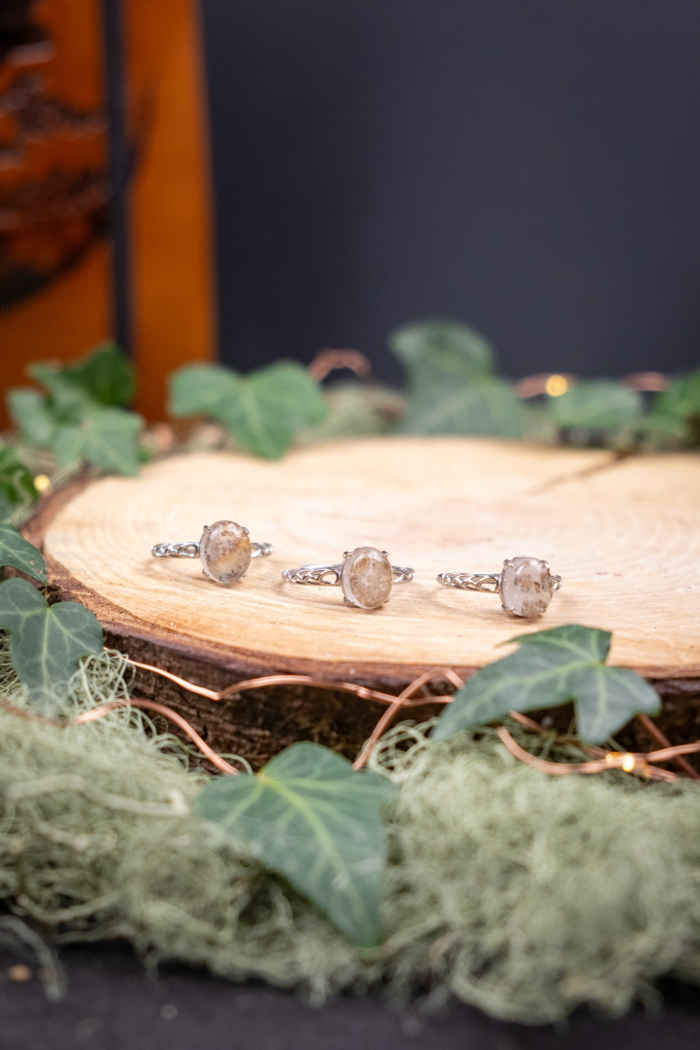 Dendritic Opal Sterling Silver Adjustable Ring, Natural Dendritic Opal Gemstone Ring, Grounding Stone for Balance and Inner Stillness