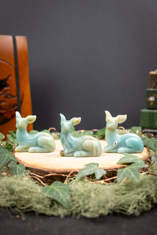 Amazonite Deer Carving, Hand Carved Crystal Animal, Amazonite Stone Talisman of Calm Courage Heart Led Living and Nature Connection
