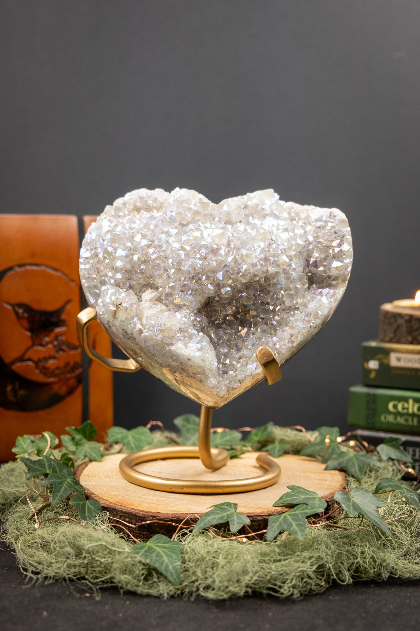 Aura Silver Amethyst Heart Crystal with Calcite Inclusions and Agate, Large Polished Healing Stone for Love Protection and Calm