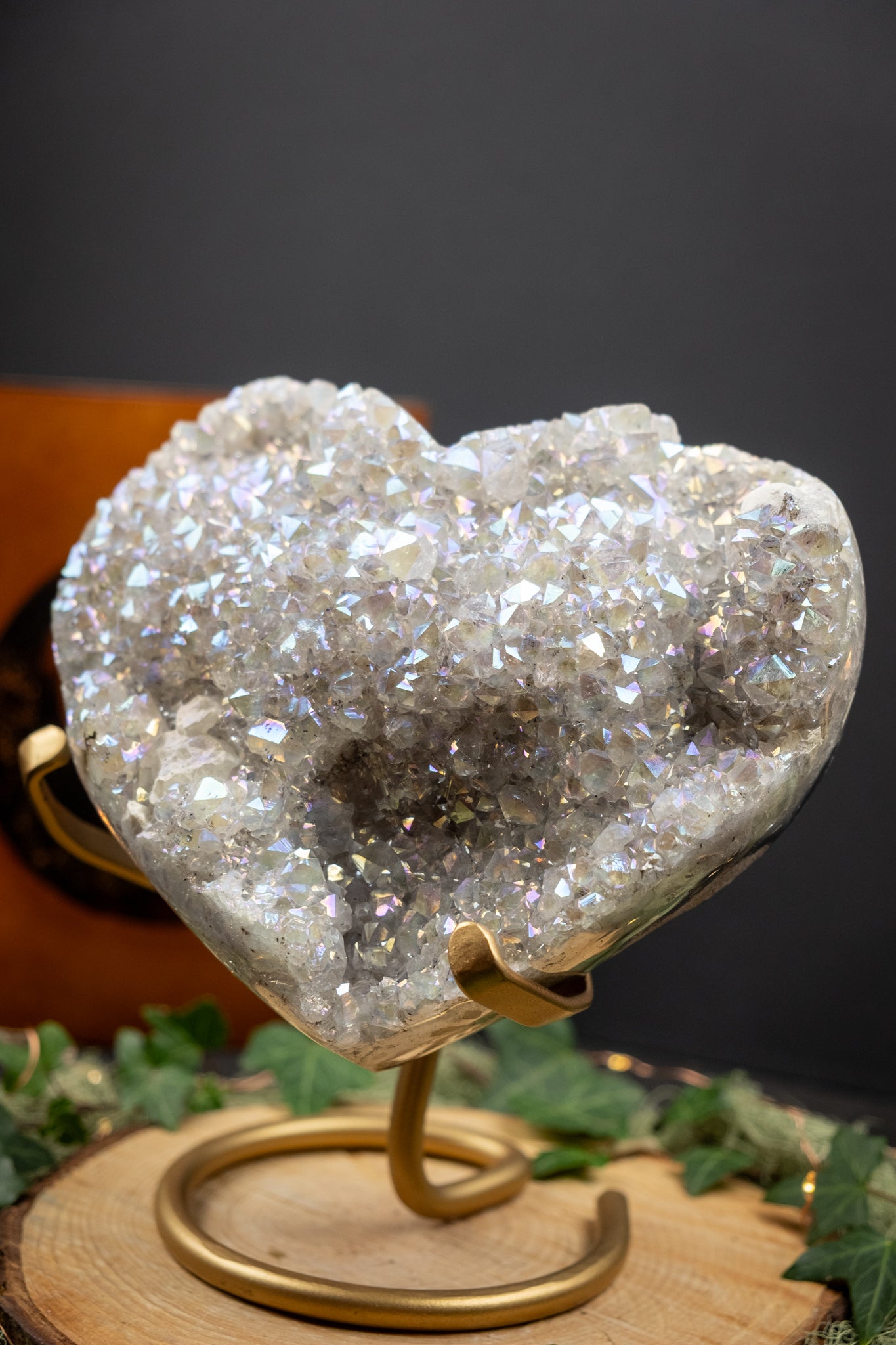 Aura Silver Amethyst Heart Crystal with Calcite Inclusions and Agate, Large Polished Healing Stone for Love Protection and Calm