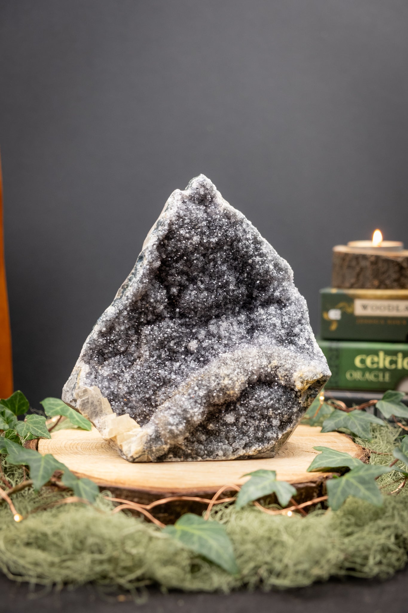 Black and Silver Drusy Amethyst from Uruguay, Natural Crystal Cluster with Cut Base for Protection Calm and Deep Healing