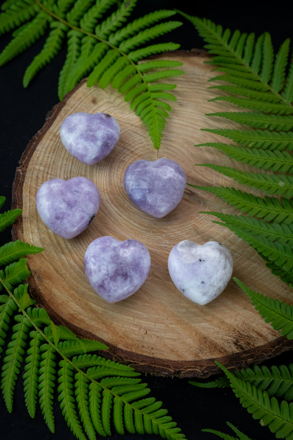 Lepidolite Crystal Hearts, Crystal for stress, sleep, calm and grief.