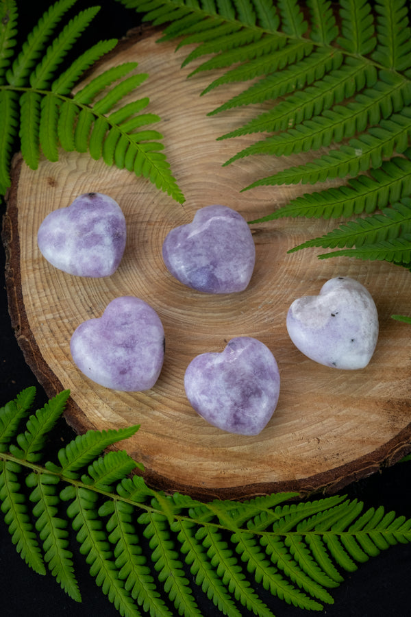 Lepidolite Crystal Hearts, Crystal for stress, sleep, calm and grief.