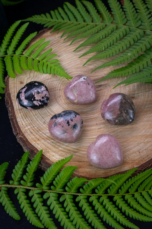 Rhodonite Crystal Hearts, Crystal for healing, stress, emotions, Heart chakra crystal.