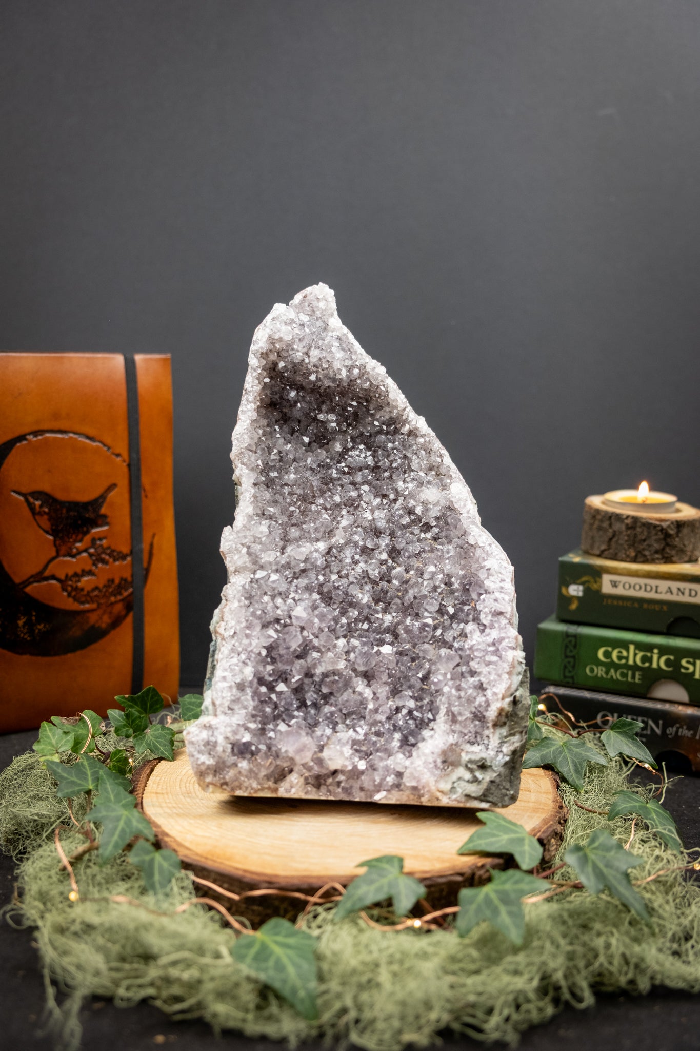 High Grade Silver Drusy Amethyst Cut Base, Uruguayan Amethyst Crystal Cluster, Lavender Grey Amethyst Stone for Calm Clarity and Protection