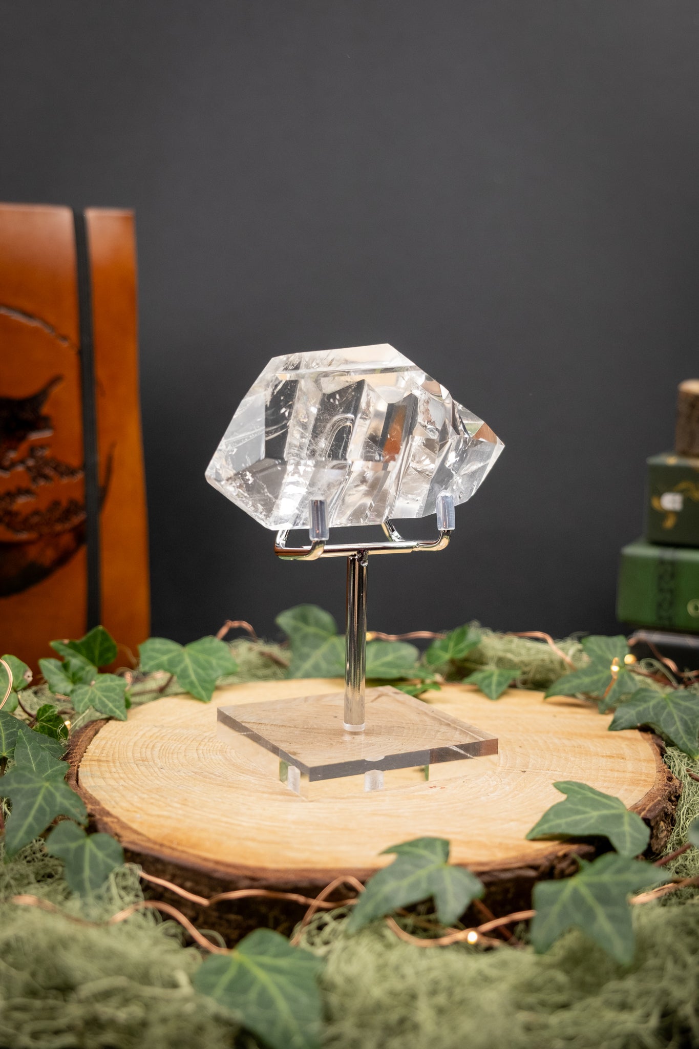 Hand Carved Lemurian Quartz Freeform on Stand, Tactile Meditation Crystal, Ancient Wisdom Stone for Calm Presence and Inner Clarity