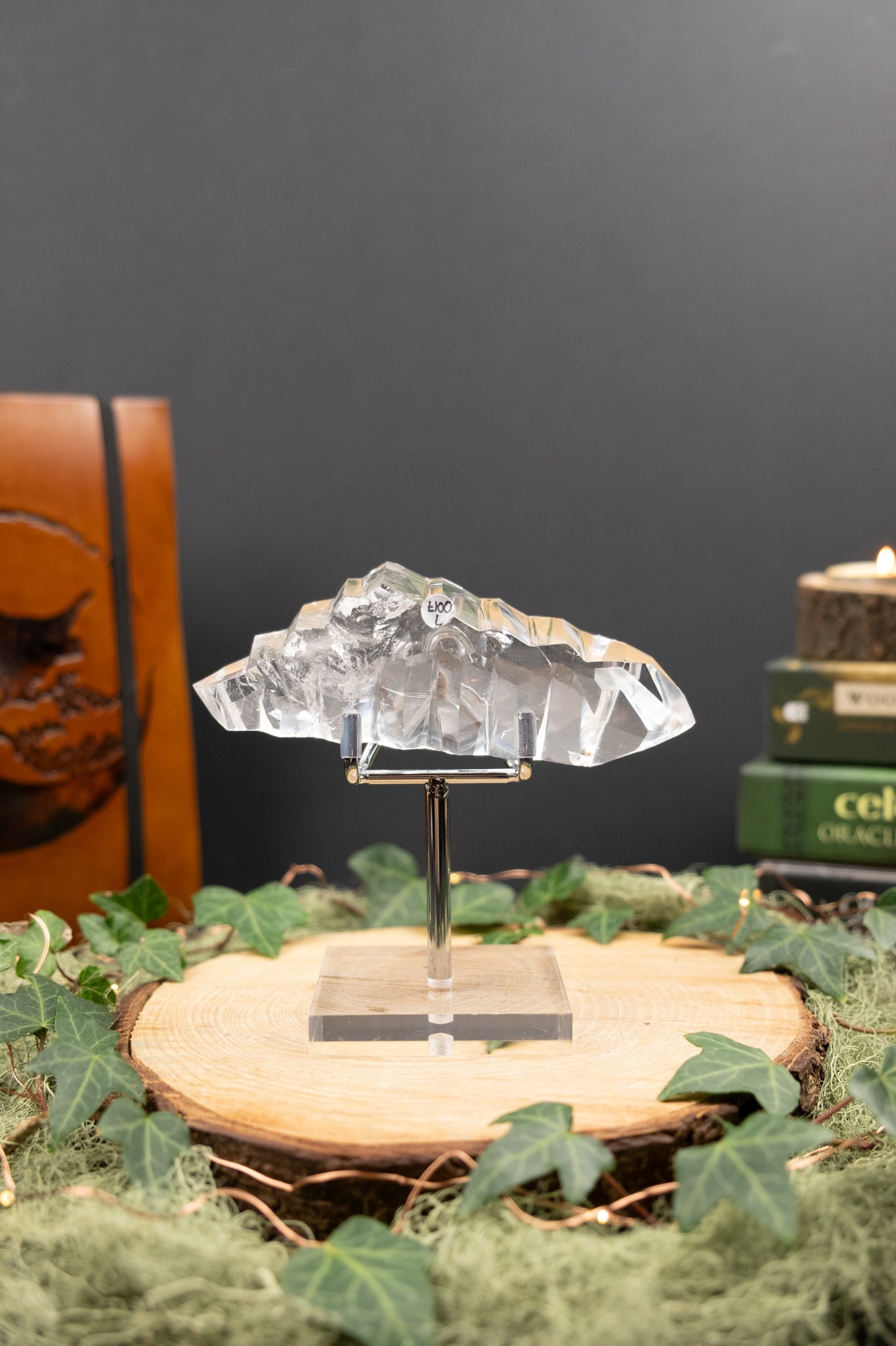 Hand Carved Lemurian Quartz Freeform on Stand, Tactile Meditation Crystal, Ancient Wisdom Stone for Calm Presence and Inner Clarity