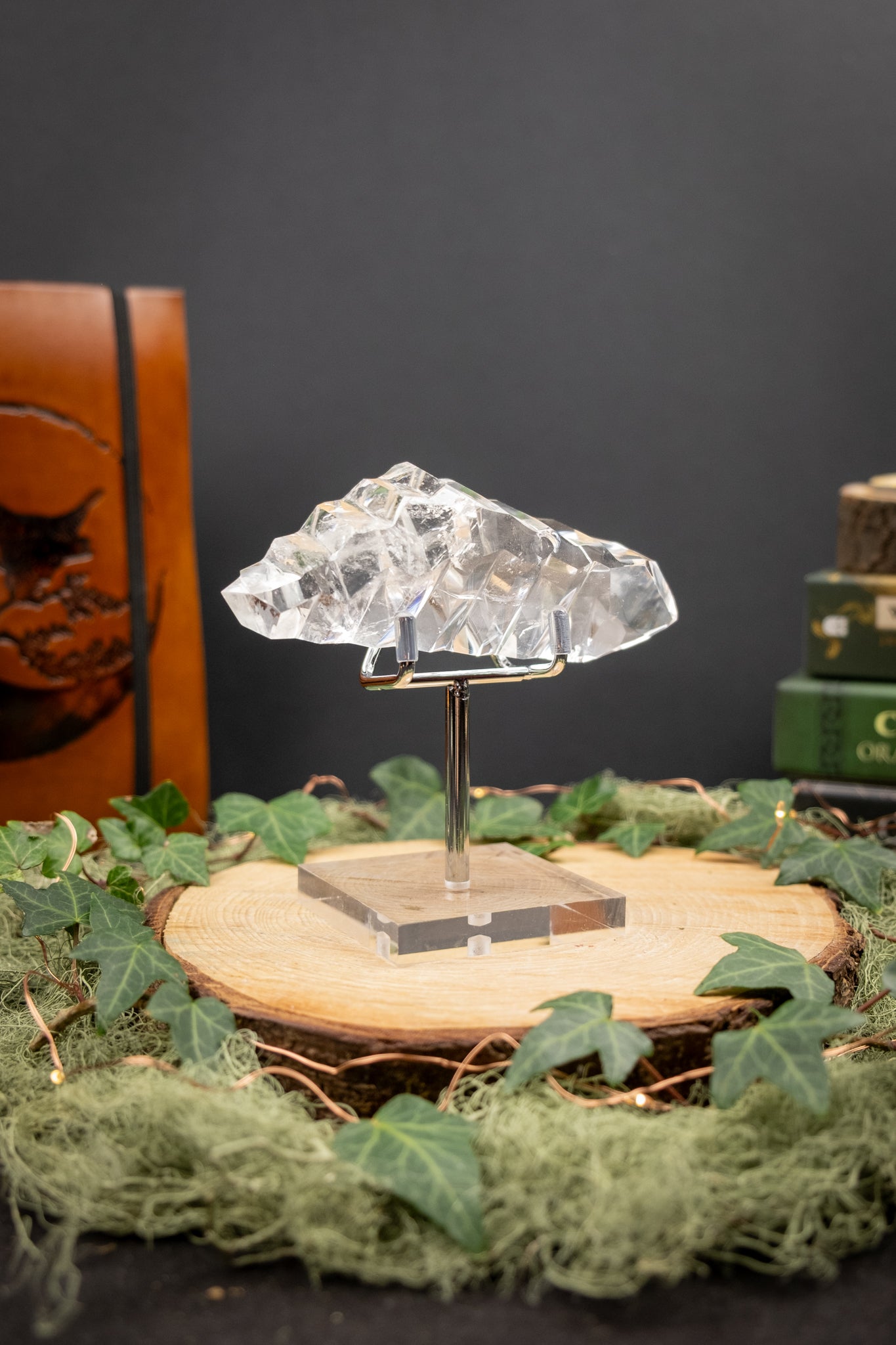 Hand Carved Lemurian Quartz Freeform on Stand, Tactile Meditation Crystal, Ancient Wisdom Stone for Calm Presence and Inner Clarity