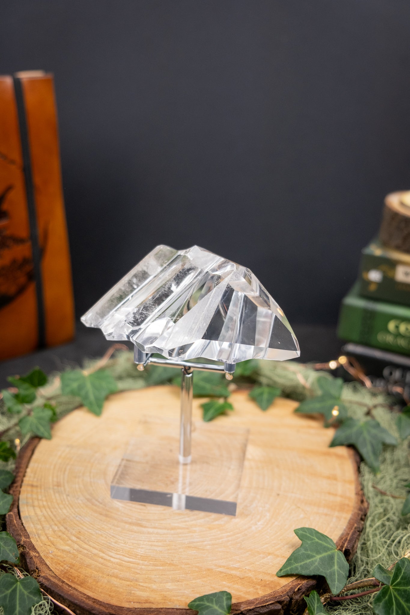 Hand Carved Lemurian Quartz Freeform on Stand, Tactile Meditation Crystal, Ancient Wisdom Stone for Calm Presence and Inner Clarity