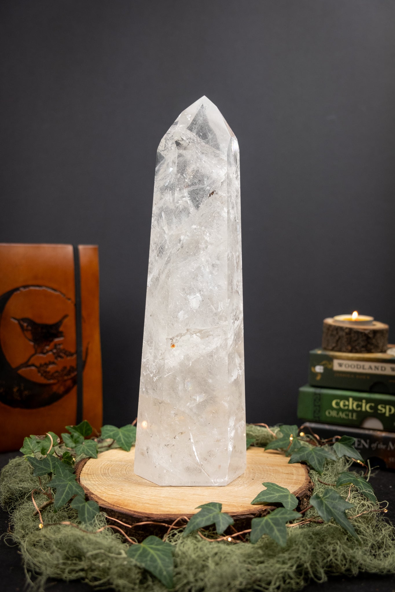 Large Polished Lemurian Quartz Generator Crystal, Statement Lemurian Point, Rainbow Veils Phantom Inclusions Sacred Geometry Stone