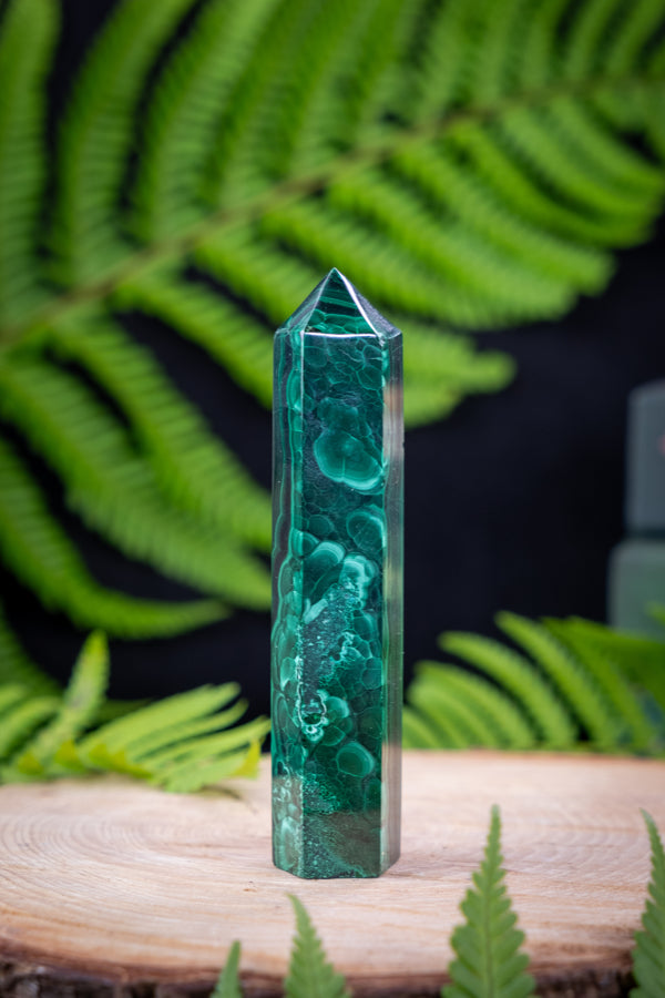 Malachite Crystal Point, Genuine crystal, ethically sourced from small, family mine in the Congo.