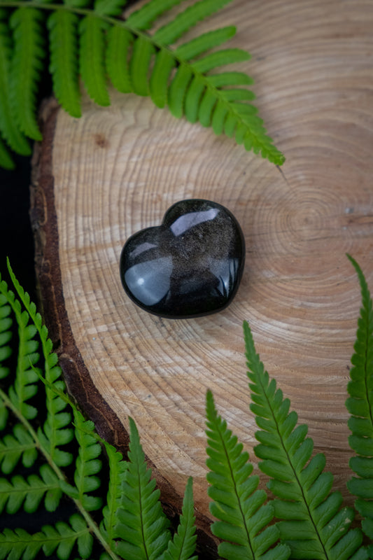 Gold sheen obsidian heart, crystal for protection and grounding, black crystal, Absorb negativity