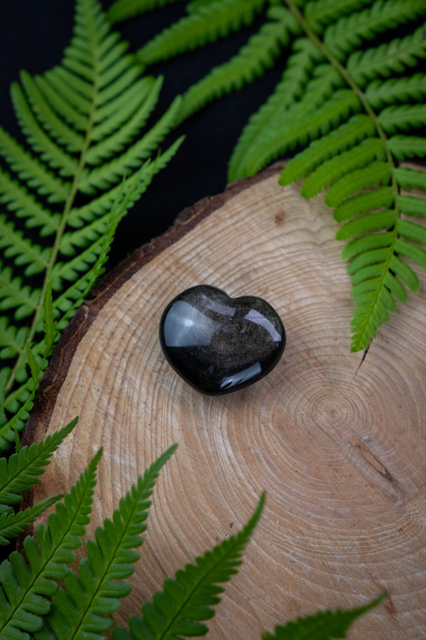 Gold sheen obsidian heart, crystal for protection and grounding, black crystal, Absorb negativity