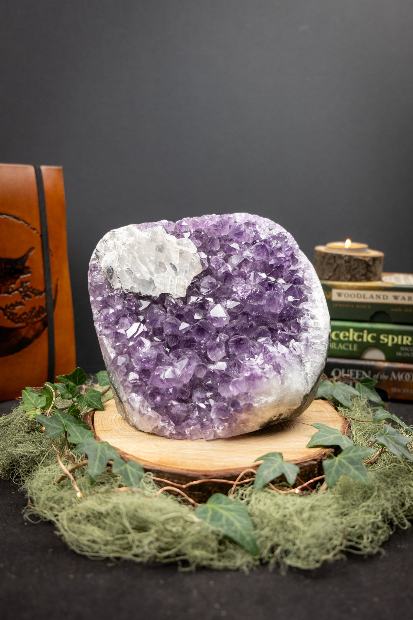 Chunky Amethyst with Calcite Cluster, Statement Amethyst Crystal, Natural Healing Stone for Calm Clarity and Protection