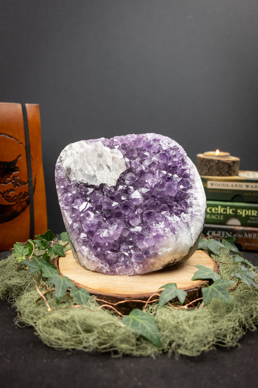 Chunky Amethyst with Calcite Cluster, Statement Amethyst Crystal, Natural Healing Stone for Calm Clarity and Protection