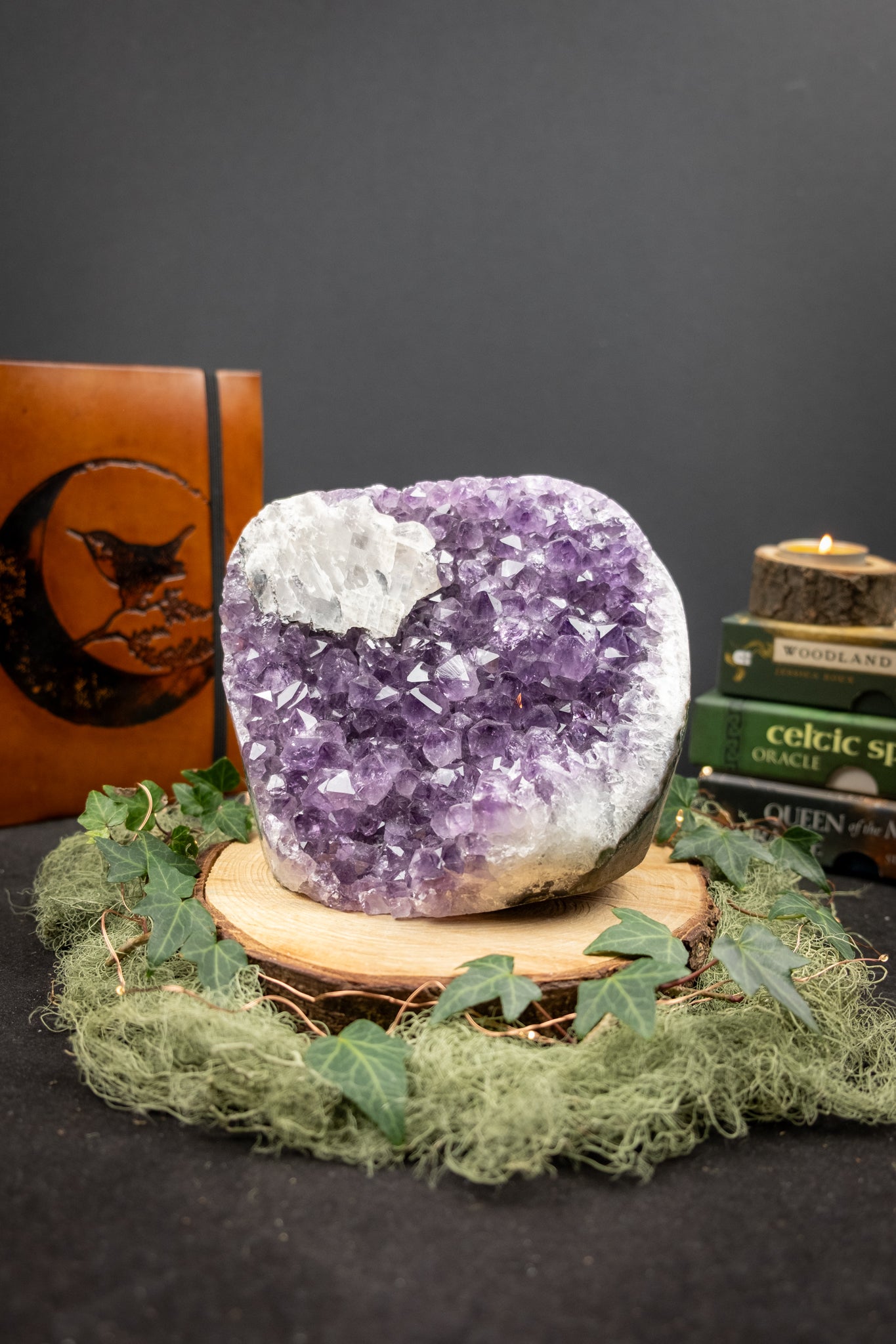 Chunky Amethyst with Calcite Cluster, Statement Amethyst Crystal, Natural Healing Stone for Calm Clarity and Protection