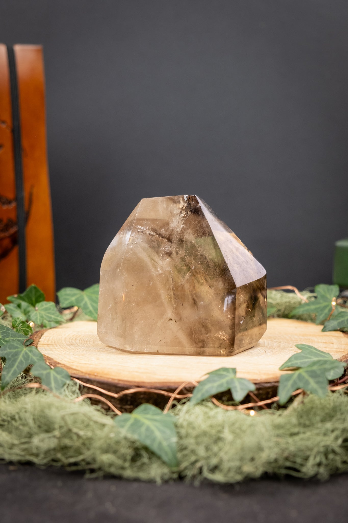 Polished Smokey Elestial Quartz with Hematite Inclusions and Phantoms, Goddess Stone, Grounding Clarity and Divine Balance Crystal