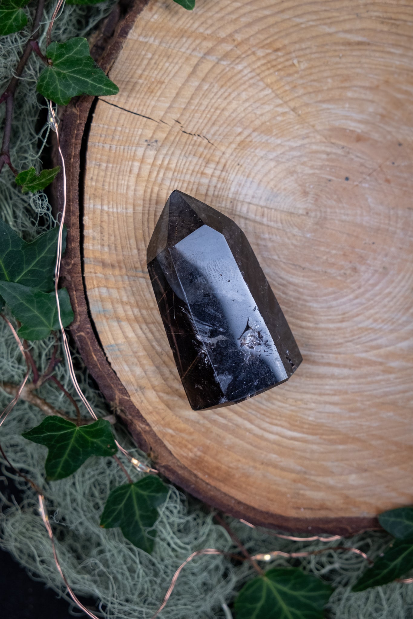 Smokey Quartz with Rutile Freeform, Polished Crystal Stone for Grounding and Manifestation, Ethically Sourced from Brazil