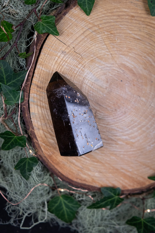 Smokey Quartz Phantom Point, Polished Crystal Tower, Grounding Protection Stone, Ethically Sourced from Brazil