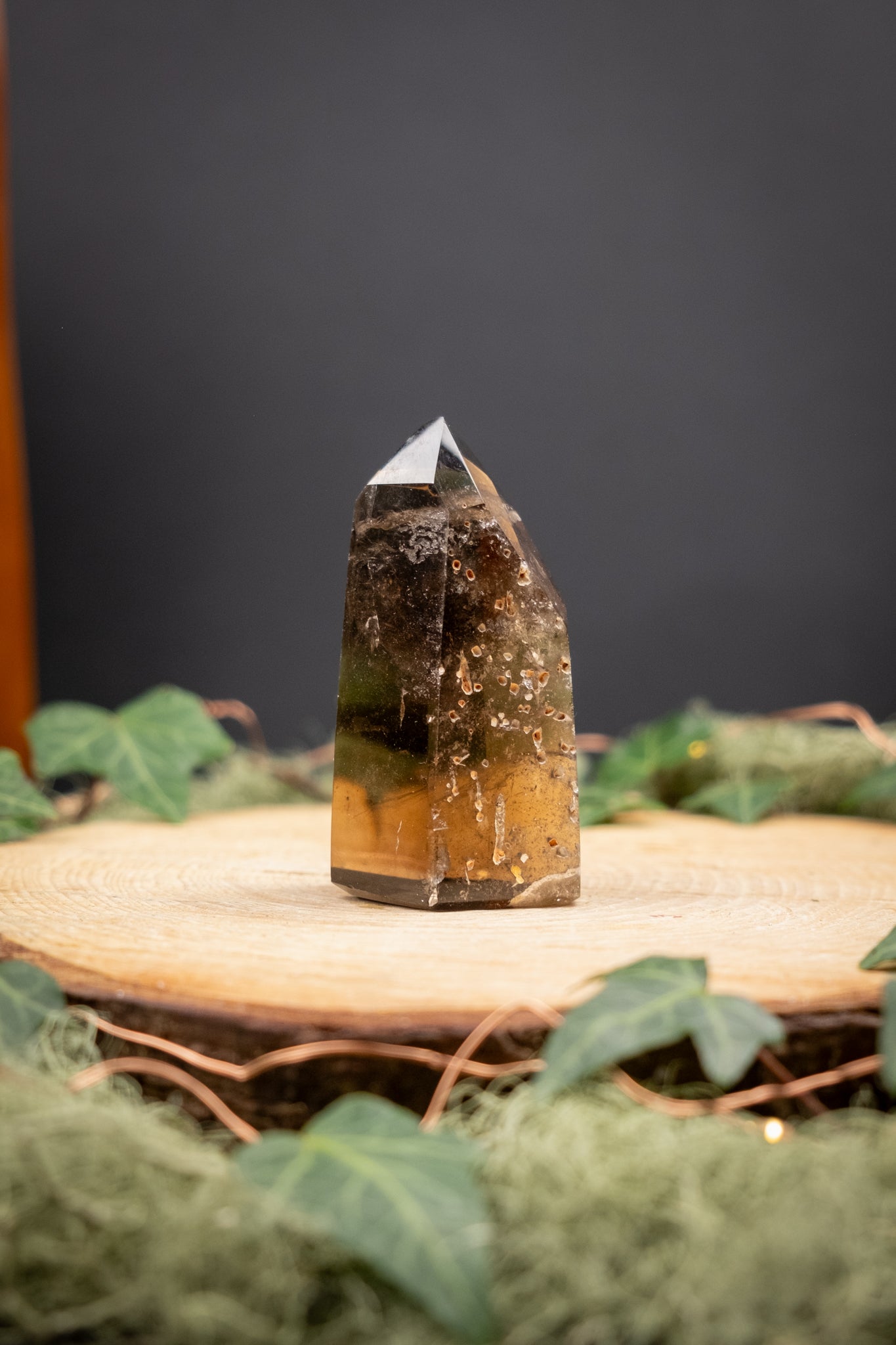 Smokey Quartz Phantom Point, Polished Crystal Tower, Grounding Protection Stone, Ethically Sourced from Brazil