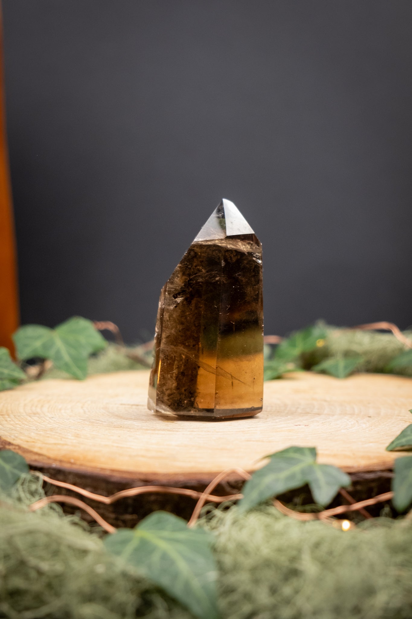 Smokey Quartz Phantom Point, Polished Crystal Tower, Grounding Protection Stone, Ethically Sourced from Brazil
