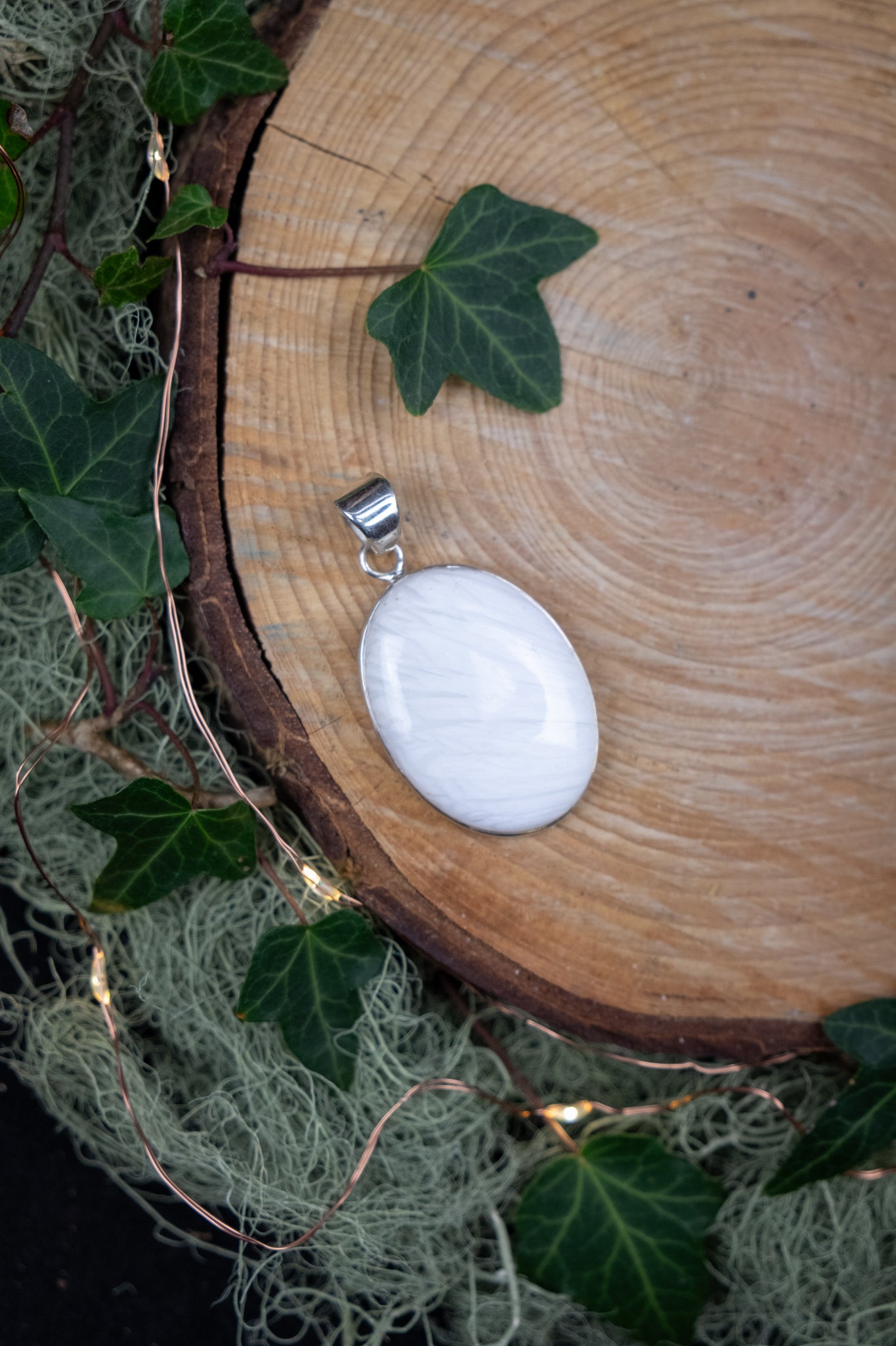 Scolecite Pendant Sterling Silver, Natural White Crystal Gemstone Necklace, High Vibration Stone for Peace Calm and Spiritual Connection