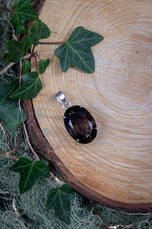 High Grade Smoky Quartz Pendant, Chunky Gem Stone, Sterling Silver Crystal Jewellery, Grounding Protection Stone