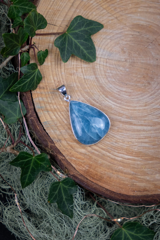 Aquamarine Sterling Silver Pendant, Natural Aquamarine Crystal Necklace, Calming Communication Stone, Ethically Sourced