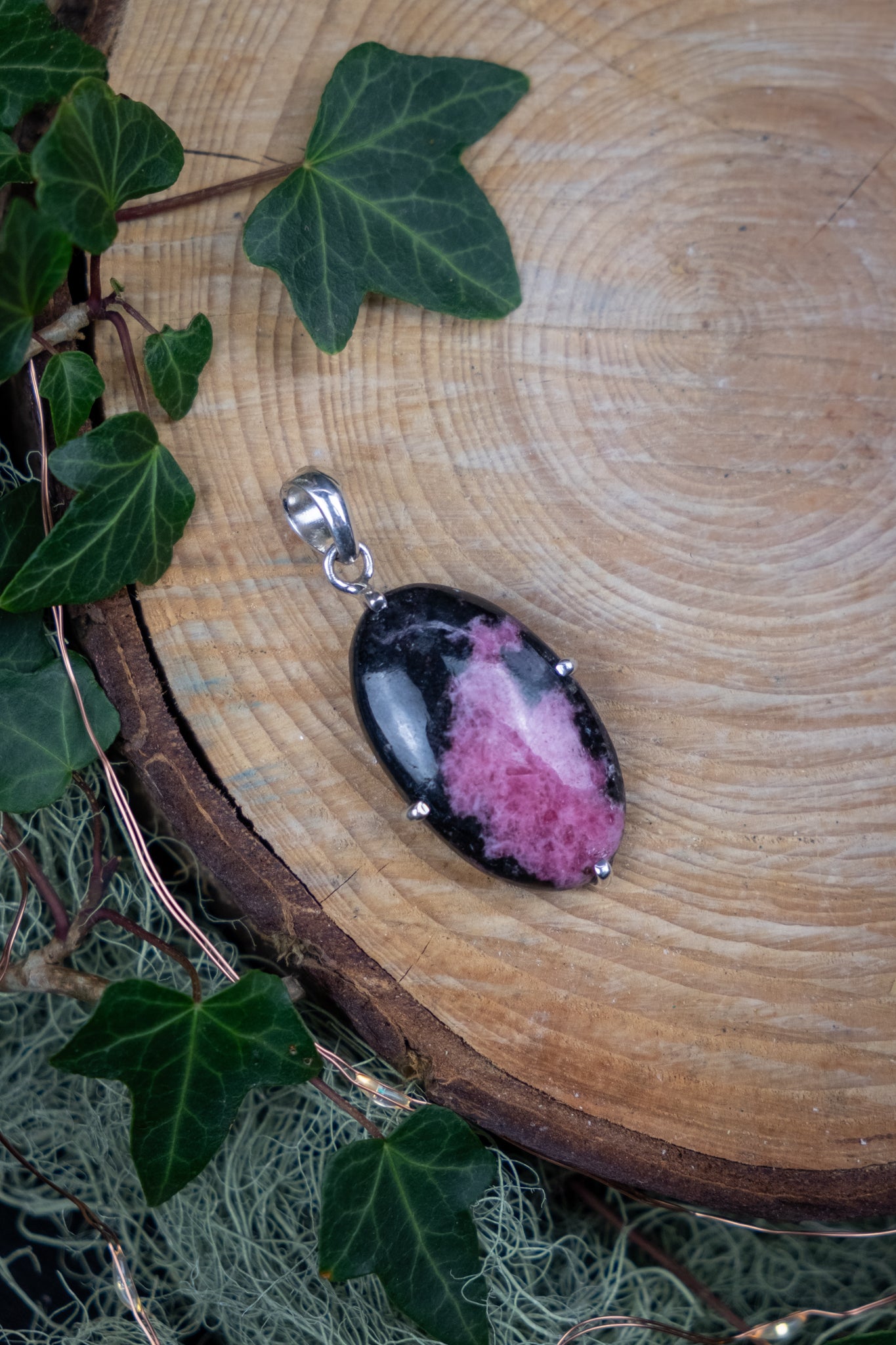 High Grade Rhodonite Pendant, Oval Crystal Gemstone, Sterling Silver Setting, Heart Healing Stone for Emotional Balance and Self Worth