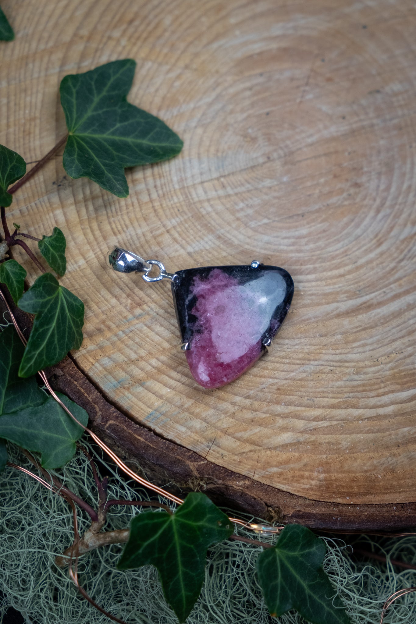 High Grade Rhodonite Pendant from Madagascar, Sterling Silver Rhodonite Gemstone Jewellery for Emotional Healing and Heart Support