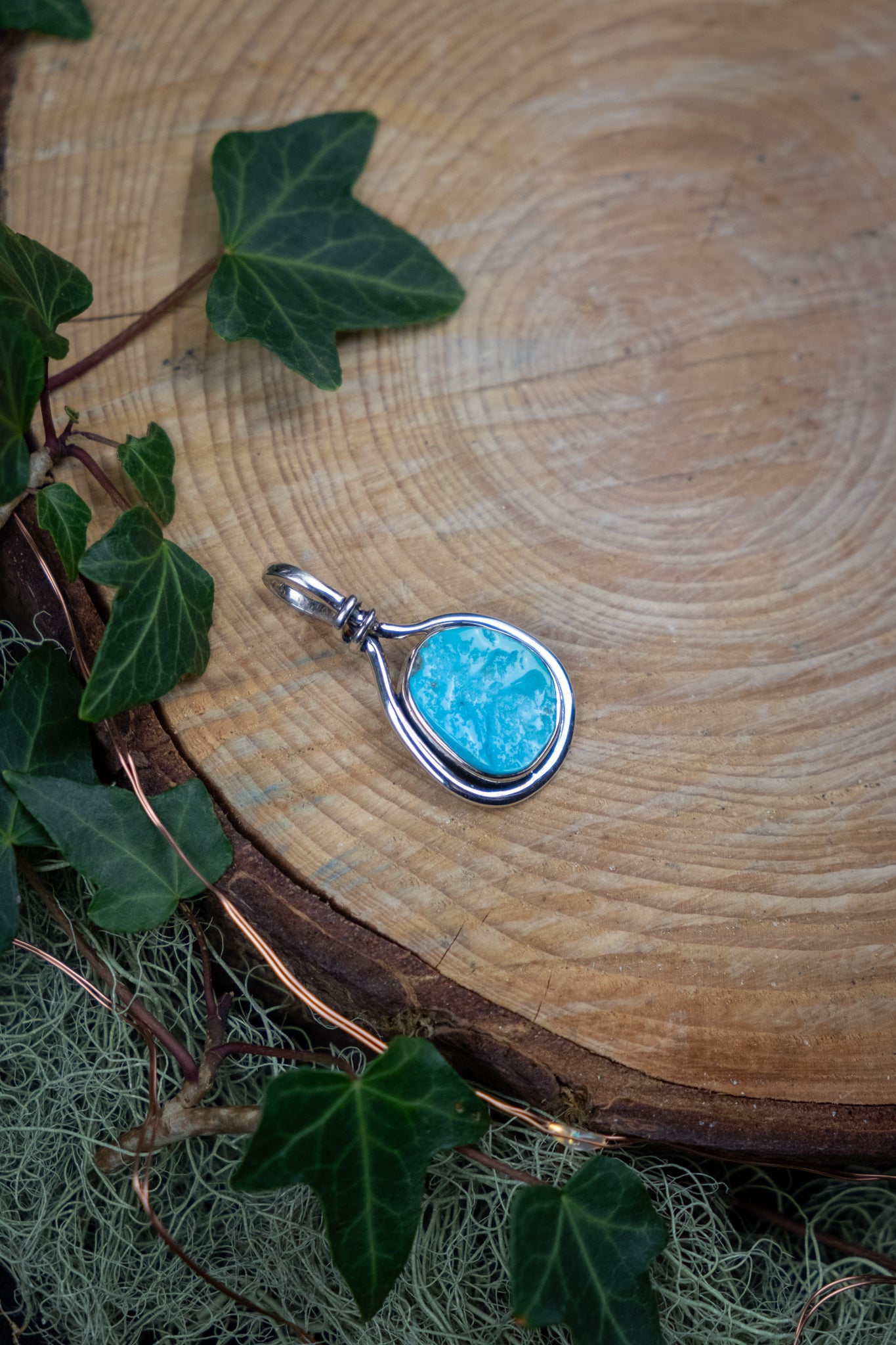Raw Turquoise Sterling Silver Pendant, Natural Turquoise Crystal Gemstone from Mexico, Protective Throat Chakra Stone for Calm Truth and Balance