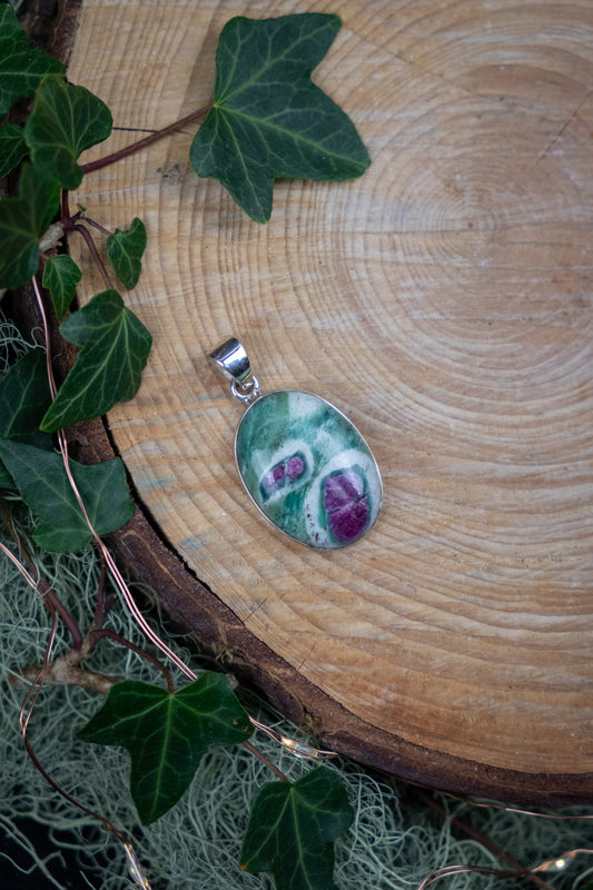 Ruby Fuchsite Sterling Silver Pendant, Heart Led Healing Stone for Emotional Balance Compassion and Grounded Strength