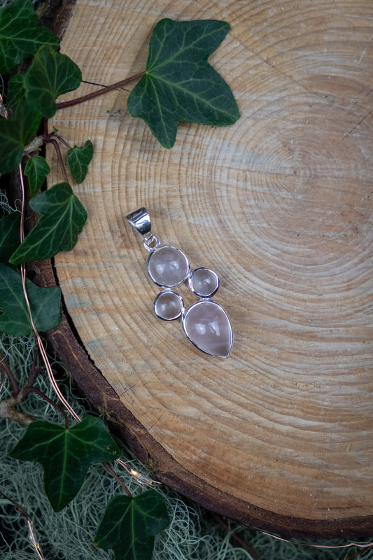 Rose Quartz Sterling Silver Pendant, Crystal Stone for Love and Emotional Healing, Ethically Sourced from Madagascar