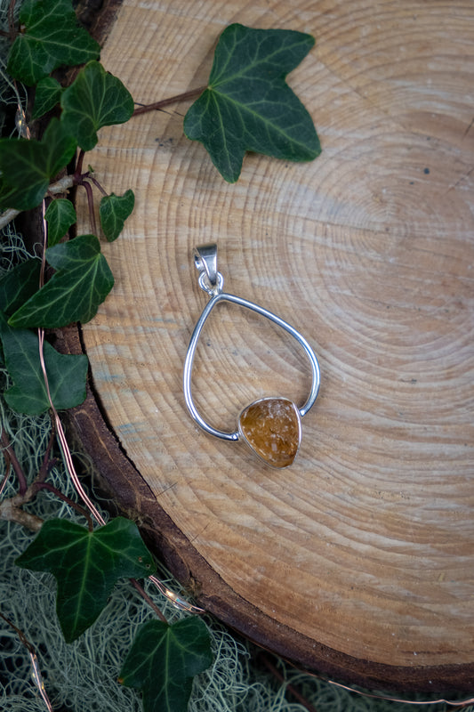 Sterling Silver Citrine Raw Pendant, Natural Citrine Gemstone Necklace, Abundance and Confidence Crystal Jewellery