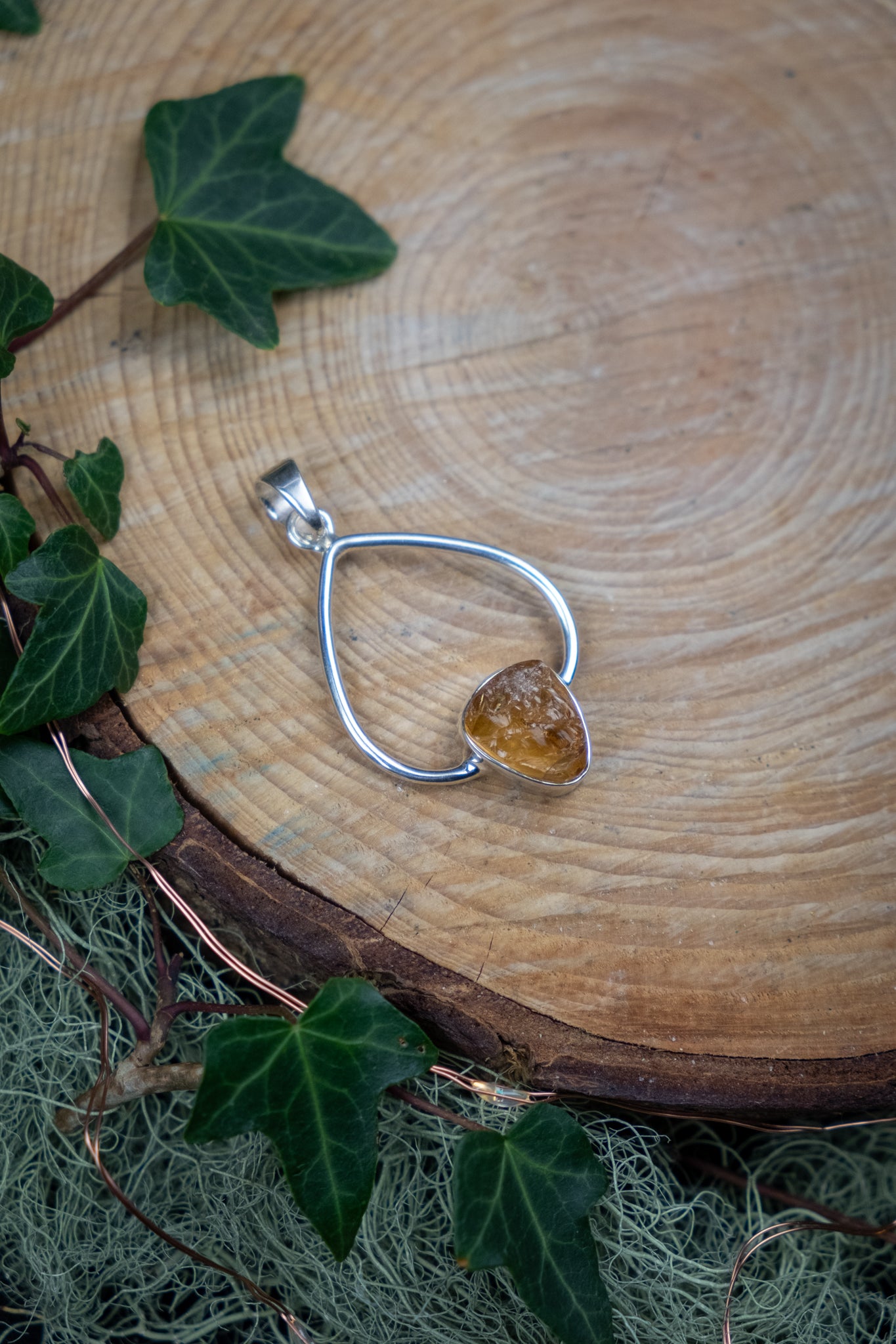 Sterling Silver Citrine Raw Pendant, Natural Citrine Gemstone Necklace, Abundance and Confidence Crystal Jewellery